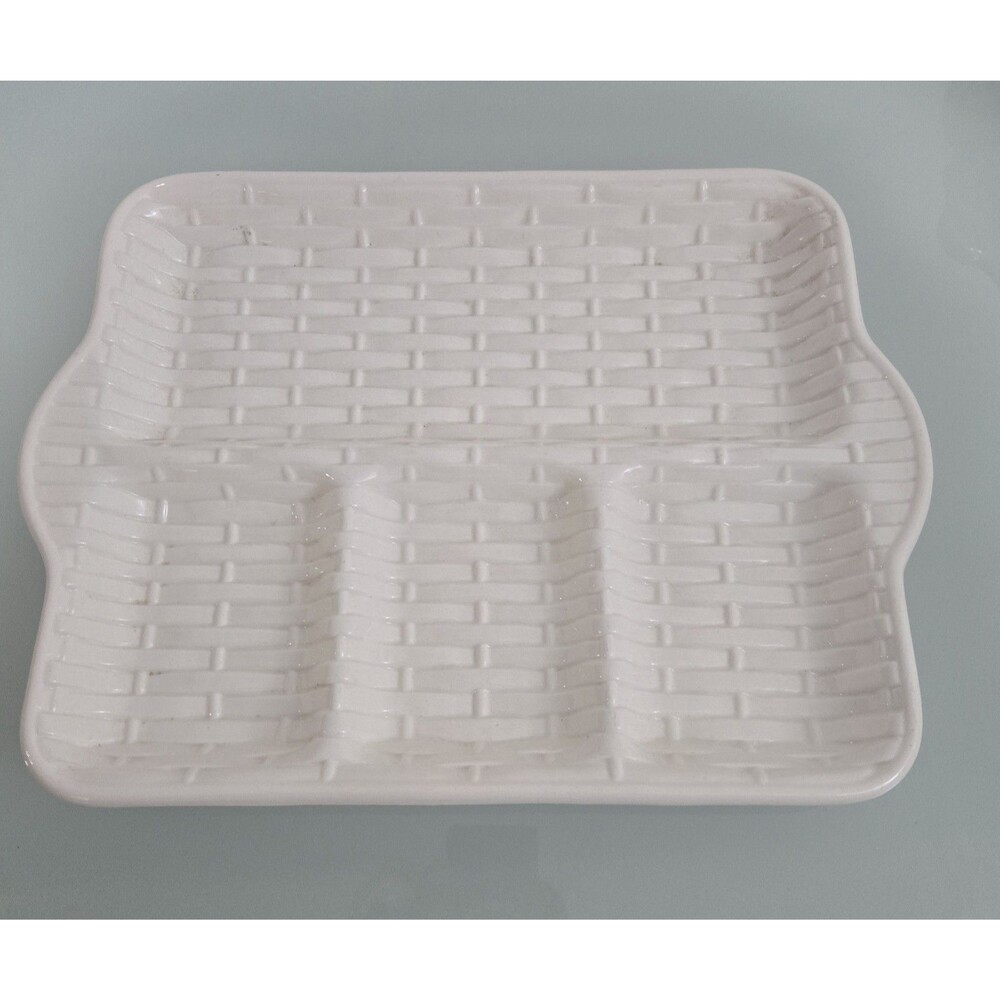 Vintage White Ceramic Divided Serving Tray Relish Dish Brick Pattern USA 12”